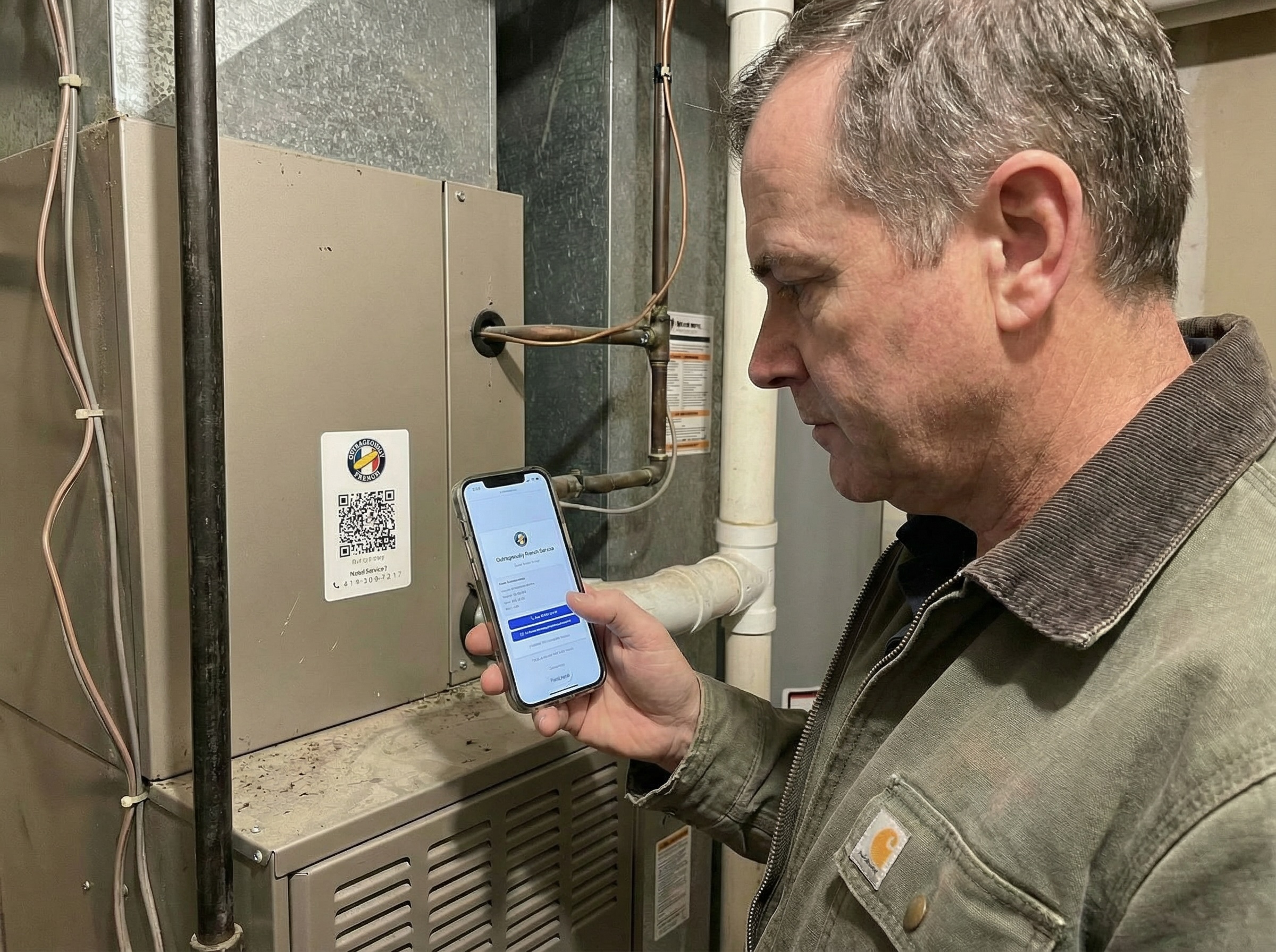 Customer scanning a QR label