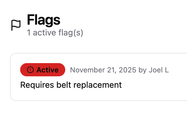 Equipment flagging interface